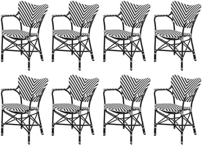 Luxus Rattan Garten Esszimmer Stuhl 8er Set mit Armlehnen Weiß Schwarz Luxus Rattan Garten Esszimmer Stuhl 8er Set mit Armlehnen Weiß Schwarz