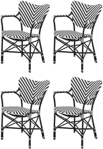Luxus Rattan Garten Esszimmer Stuhl 4er Set mit Armlehnen Weiß Schwarz Luxus Rattan Garten Esszimmer Stuhl 4er Set mit Armlehnen Weiß Schwarz