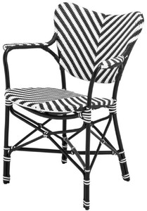 Casa Padrino luxury dining chair with armrests white / black 63 x 54 x H. 87 cm - Luxury rattan garden chair - Dining room furniture - Garden furniture - Rattan furniture - Luxury furniture