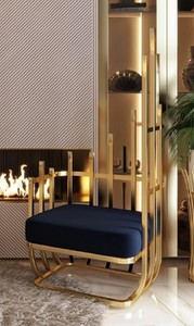 Casa Padrino fauteuil design de luxe côté droit noir / or 68 x 68 x H. 153 cm - Meubles de salon - Meubles d'hôtel - Meubles de luxe