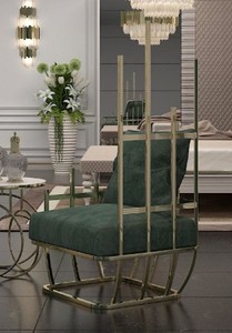 Casa Padrino fauteuil design de luxe côté droit avec coussins vert / or 68 x 68 x H. 153 cm - Meubles de salon - Meubles d'hôtel - Meubles de luxe