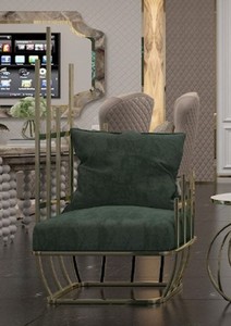 Casa Padrino fauteuil design de luxe côté gauche avec coussins vert / or 68 x 68 x H. 153 cm - Meubles de salon - Meubles d'hôtel - Meubles de luxe