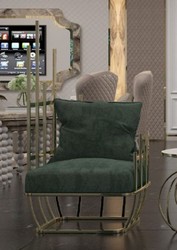 Casa Padrino fauteuil design de luxe côté gauche avec coussins vert / or 68 x 68 x H. 153 cm - Meubles de salon - Meubles d'hôtel - Meubles de luxe
