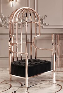 Casa Padrino fauteuil de luxe noir / cuivre 78 x 78 x H. 156 cm - Fauteuil de salon - Fauteuil d'hôtel - Meuble de salon - Meuble d'hôtel - Meuble de luxe