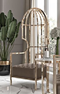 Casa Padrino fauteuil de luxe gris / or 78 x 78 x H. 156 cm - Fauteuil de salon - Fauteuil d'hôtel - Meuble de salon - Meuble d'hôtel - Meuble de luxe