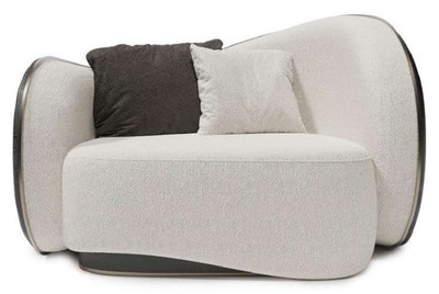 Casa Padrino luxury armchair white / black / silver 140 x 105 x H. 78 cm - Living room armchair - Hotel armchair - Living room furniture - Hotel furniture - Luxury furniture