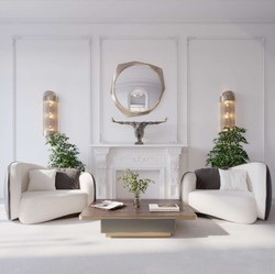 Casa Padrino luxury armchair white / black / silver 140 x 105 x H. 78 cm - Living room armchair - Hotel armchair - Living room furniture - Hotel furniture - Luxury furniture