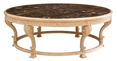 Casa Padrino Luxus Barock Couchtisch mit Marmorplatte Naturfarben / Schwarz - Runder Wohnzimmertisch im Barockstil - Barock Möbel - Edel & Prunkvoll - Luxus Qualität - Made in Italy