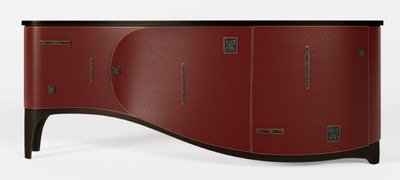 Luxus Art Deco Massivholz Sideboard Rot Schwarz Messing