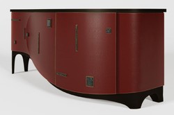 Casa Padrino luxury Art Deco sideboard red / black / brass 195 x 55 x H. 75 cm - Noble solid wood cabinet - Art Deco furniture - Hotel furniture - Luxury furniture