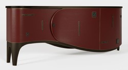 Casa Padrino luxury Art Deco sideboard red / black / brass 195 x 55 x H. 75 cm - Noble solid wood cabinet - Art Deco furniture - Hotel furniture - Luxury furniture