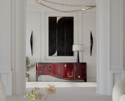 Casa Padrino luxury Art Deco sideboard red / black / brass 195 x 55 x H. 75 cm - Noble solid wood cabinet - Art Deco furniture - Hotel furniture - Luxury furniture