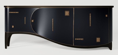 Luxus Art Deco Massivholz Sideboard Dunkelblau Schwarz Messing