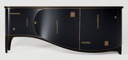 Luxus Art Deco Massivholz Sideboard Dunkelblau Schwarz Messing