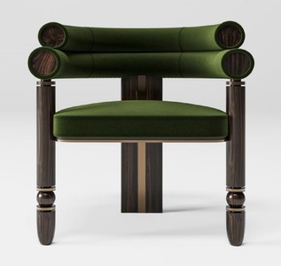 Casa Padrino luxury dining chair with armrests green / dark brown / brass 69 x 63 x H. 72 cm - Kitchen chair with elegant velvet fabric - Dining room furniture - Luxury furniture