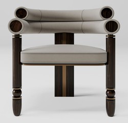 Luxus Samt Esszimmer Stuhl mit Armlehnen Grau Dunkelbraun Messing