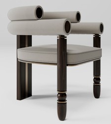 Luxus Samt Esszimmer Stuhl mit Armlehnen Grau Dunkelbraun Messing