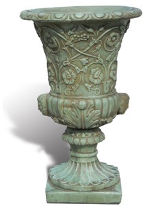 Casa Padrino maceta barroco de lujo verde antiguo Ø 49 x A. 78 cm - Maceta de estilo barroco hecho a mano con grava de mármol de Carrara - Decoración de jardín barroco - Hecho en Italia