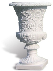 Casa Padrino maceta barroco de lujo blanco mate Ø 49 x A. 78 cm - Maceta de estilo barroco hecho a mano con grava de mármol de Carrara - Decoración de jardín barroco - Hecho en Italia