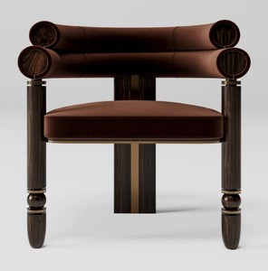Casa Padrino luxury dining chair with armrests brown / dark brown / brass 69 x 63 x H. 72 cm - Kitchen chair with elegant velvet fabric - Dining room furniture - Luxury furniture