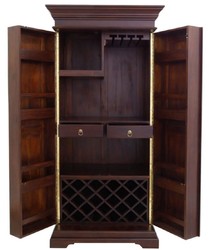 Casa Padrino armoire de vin de style campagnard de luxe en acajou avec 2 portes marron foncé / laiton 92 x 70 x H. 190 cm - Armoire de bar en acajou - Meubles de bar de style campagnard