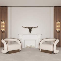 Casa Padrino sillón de diseño de lujo crema / marrón oscuro / latón 105 x 96 x A. 74 cm - Sillón de salón - Sillón de hotel - Muebles de salón - Muebles de hotel - Muebles de lujo