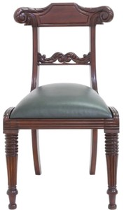 Luxus Jugendstil Mahagoni Esszimmer Stuhl mit Echtleder Dunkelbraun Grün