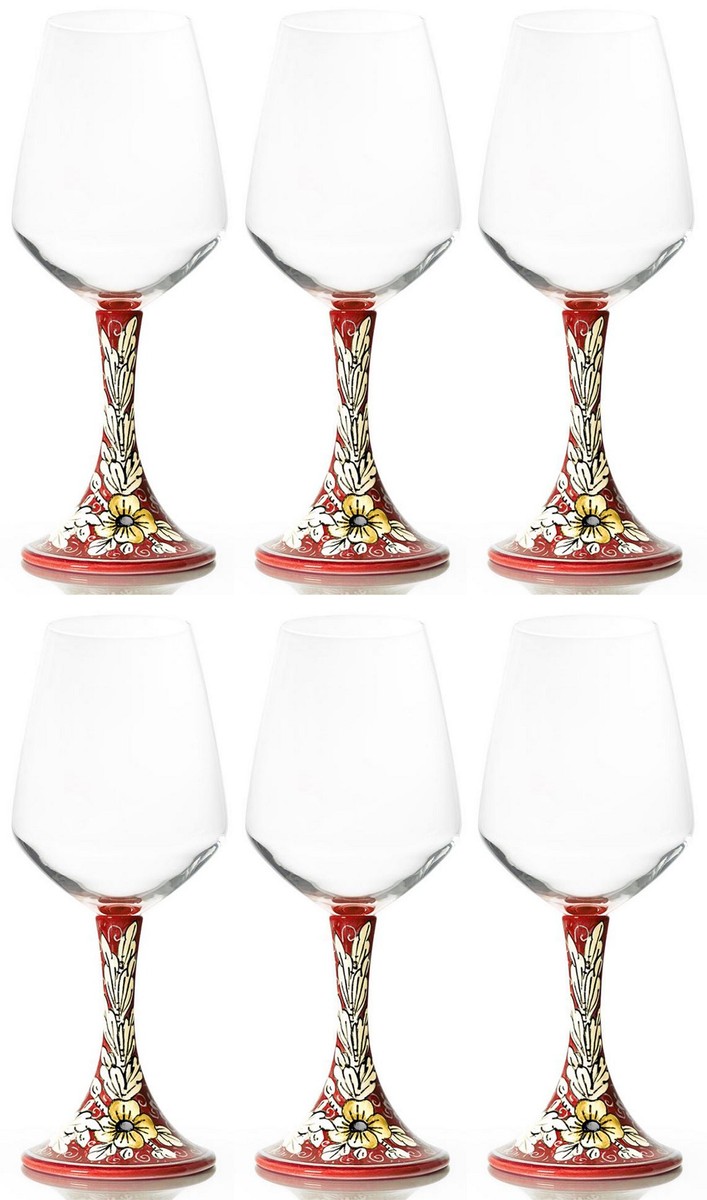 Casa Padrino set di 6 bicchieri da vino in ceramica di lusso rosso / multicolore A. 23,5 cm - Bicchieri da vino fatti e dipinti a mano - Accessori hotel e ristoranti - Fatto in Italia Casa Padrino set di 6 bicchieri da vino in ceramica di lusso rosso / multicolore A. 23,5 cm - Bicchieri da vino fatti e dipinti a mano - Accessori hotel e ristoranti - Fatto in Italia