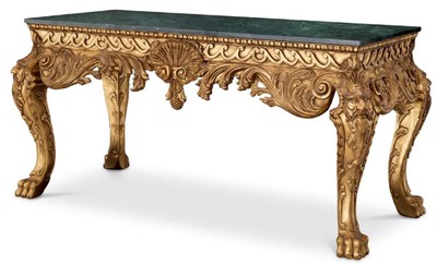 Casa Padrino consola barroco de lujo oro antiguo / verde - Mesa consola hecha a mano de madera maciza con tapa de mármol - Muebles de salón de lujo estilo barroco - Muebles barrocos