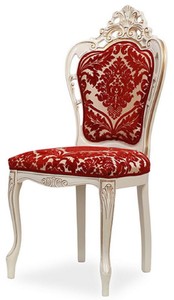 Prunkvoller Luxus Barock Esszimmer Stuhl Rot Weiß Beige Gold