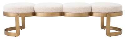 Casa Padrino Luxus Sitzbank Creme / Messing 160 x 50 x H. 40 cm - Gepolsterte Edelstahl Bank - Wohnzimmer Möbel - Hotel Möbel - Luxus Qualität
