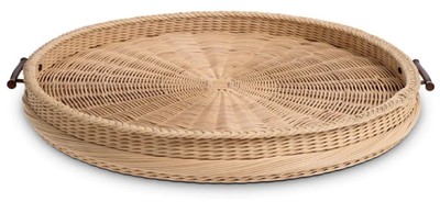 Rundes Luxus Rattan Tablett Serviertablett Naturfarben Braun