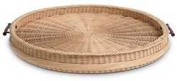Casa Padrino vassoio da portata di lusso naturale / marrone Ø 83 x A. 9 cm - Vassoio rotondo in rattan con 2 maniglie - Accessori per gastronomia e ristorazione - Accessori di lusso