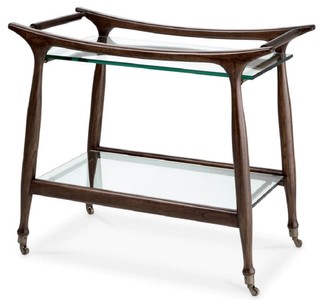 Casa Padrino chariot de service de luxe en bois massif et plateaux en verre marron 86 x 50 x H. 75,5 cm - Chariot de restauration hôtel restaurant - Accessoires gastronomie hôtel restaurant