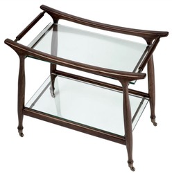 Casa Padrino carrello da portata di lusso in legno massello con piani in vetro marrone 86 x 50 x A. 75,5 cm - Carrello gastronomia ristorante hotel - Accessori gastronomia ristorante hotel lusso