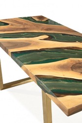 Rechteckiger Luxus Esstisch Küchentisch Naturfarben Braun Grün Gold