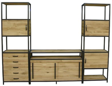 Casa Padrino armoire TV de luxe naturel / noir 300 x 45 x H. 212,5 cm - Armoire de salon 3 pièces - Meubles de salon - Meubles de luxe