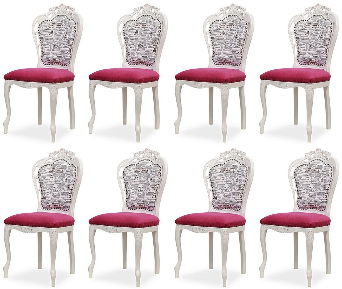 Casa Padrino set di 8 sedie da pranzo barocco di lusso rosa scuro / nero / bianco - Sedie da cucina stile barocco - Magnifici mobili per sala da pranzo di lusso stile barocco Casa Padrino set di 8 sedie da pranzo barocco di lusso rosa scuro / nero / bianco - Sedie da cucina stile barocco - Magnifici mobili per sala da pranzo di lusso stile barocco