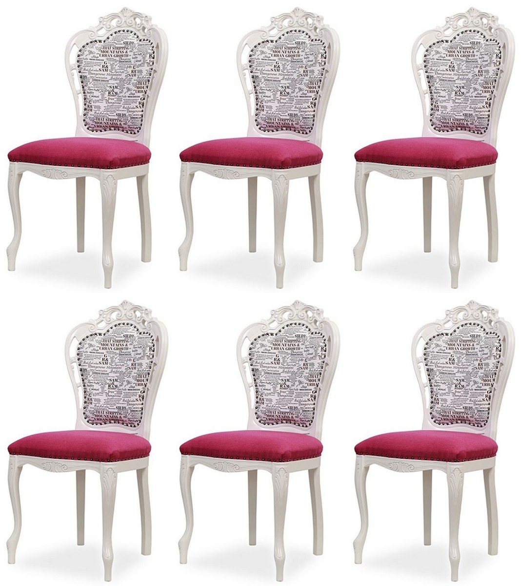 Casa Padrino set di 6 sedie da pranzo barocco di lusso rosa scuro / nero / bianco - Sedie da cucina stile barocco - Magnifici mobili per sala da pranzo di lusso stile barocco Casa Padrino set di 6 sedie da pranzo barocco di lusso rosa scuro / nero / bianco - Sedie da cucina stile barocco - Magnifici mobili per sala da pranzo di lusso stile barocco