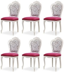 Casa Padrino ensemble de 6 chaises de salle à manger baroque de luxe rose foncé / noir / blanc - Chaises de cuisine baroque - Meuble de salle à manger de luxe de style baroque