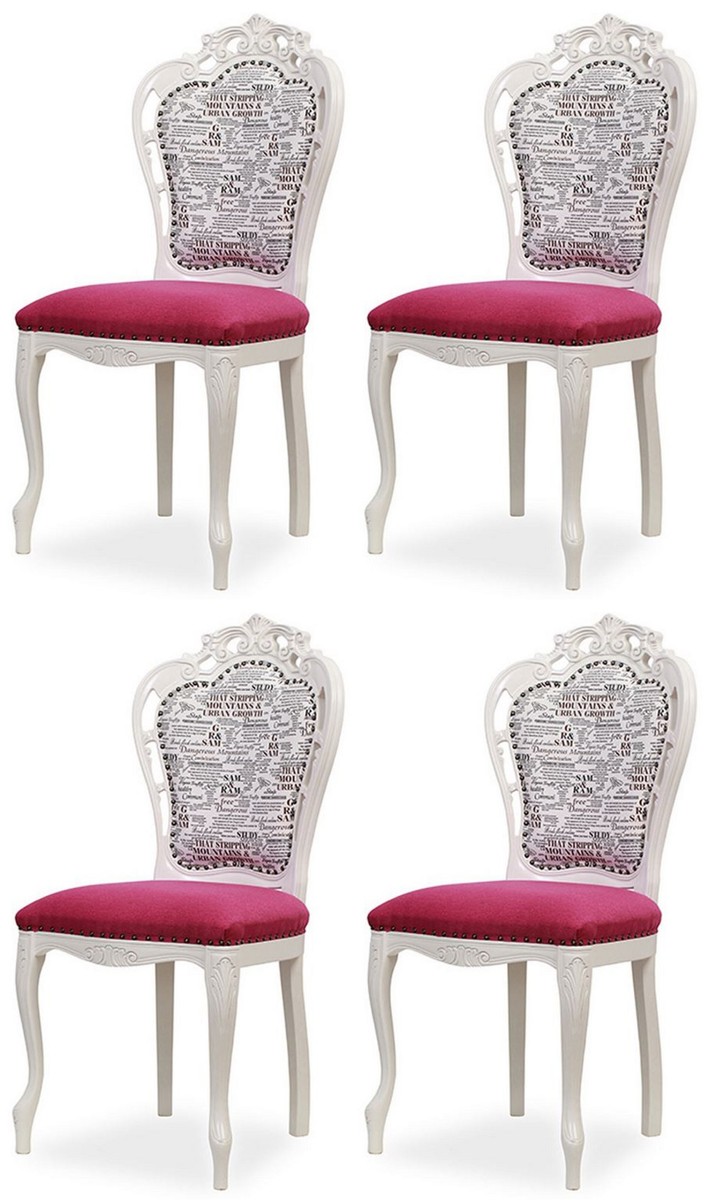 Casa Padrino set di 4 sedie da pranzo barocco di lusso rosa scuro / nero / bianco - Sedie da cucina stile barocco - Magnifici mobili per sala da pranzo di lusso stile barocco Casa Padrino set di 4 sedie da pranzo barocco di lusso rosa scuro / nero / bianco - Sedie da cucina stile barocco - Magnifici mobili per sala da pranzo di lusso stile barocco