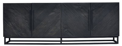 Rustikales Luxus Massivholz Sideboard mit 4 Türen Schwarz
