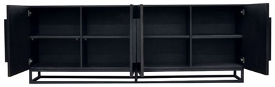Casa Padrino Luxus Massivholz Sideboard Schwarz 220 x 43 x H. 80 cm - Rustikaler Eichenholz Schrank mit 4 Türen - Rustikale Massivholz Esszimmer Möbel - Luxus Esszimmer Möbel