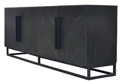 Casa Padrino Luxus Massivholz Sideboard Schwarz 220 x 43 x H. 80 cm - Rustikaler Eichenholz Schrank mit 4 Türen - Rustikale Massivholz Esszimmer Möbel - Luxus Esszimmer Möbel