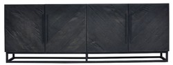 Casa Padrino credenza di lusso in legno massello nero 220 x 43 x A. 80 cm - Armadio rustico in rovere con 4 ante - Mobili per sala da pranzo rustici di lusso in legno massello