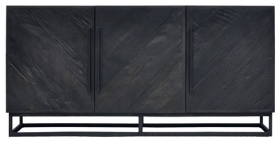 Rustikales Luxus Massivholz Sideboard mit 3 Türen Schwarz