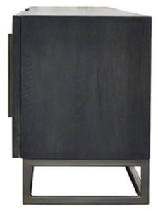 Casa Padrino Luxus Massivholz TV Schrank Schwarz / Messing 160 x 43 x H. 60 cm - Rustikales Eichenholz Wohnzimmer Sideboard mit 2 Türen - Rustikale Luxus Massivholz Wohnzimmer Möbel