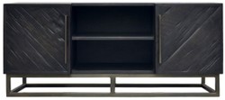 Rustikaler Luxus Massivholz TV Schrank mit 2 Türen Schwarz Messing