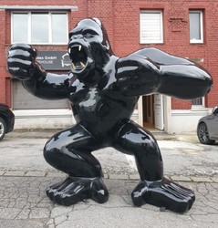 Luxus XXL Garten Deko Skulptur Figur Gorilla Affe Schwarz Gold