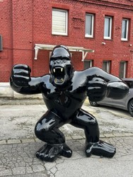 Luxus XXL Garten Deko Skulptur Figur Gorilla Affe Schwarz Gold